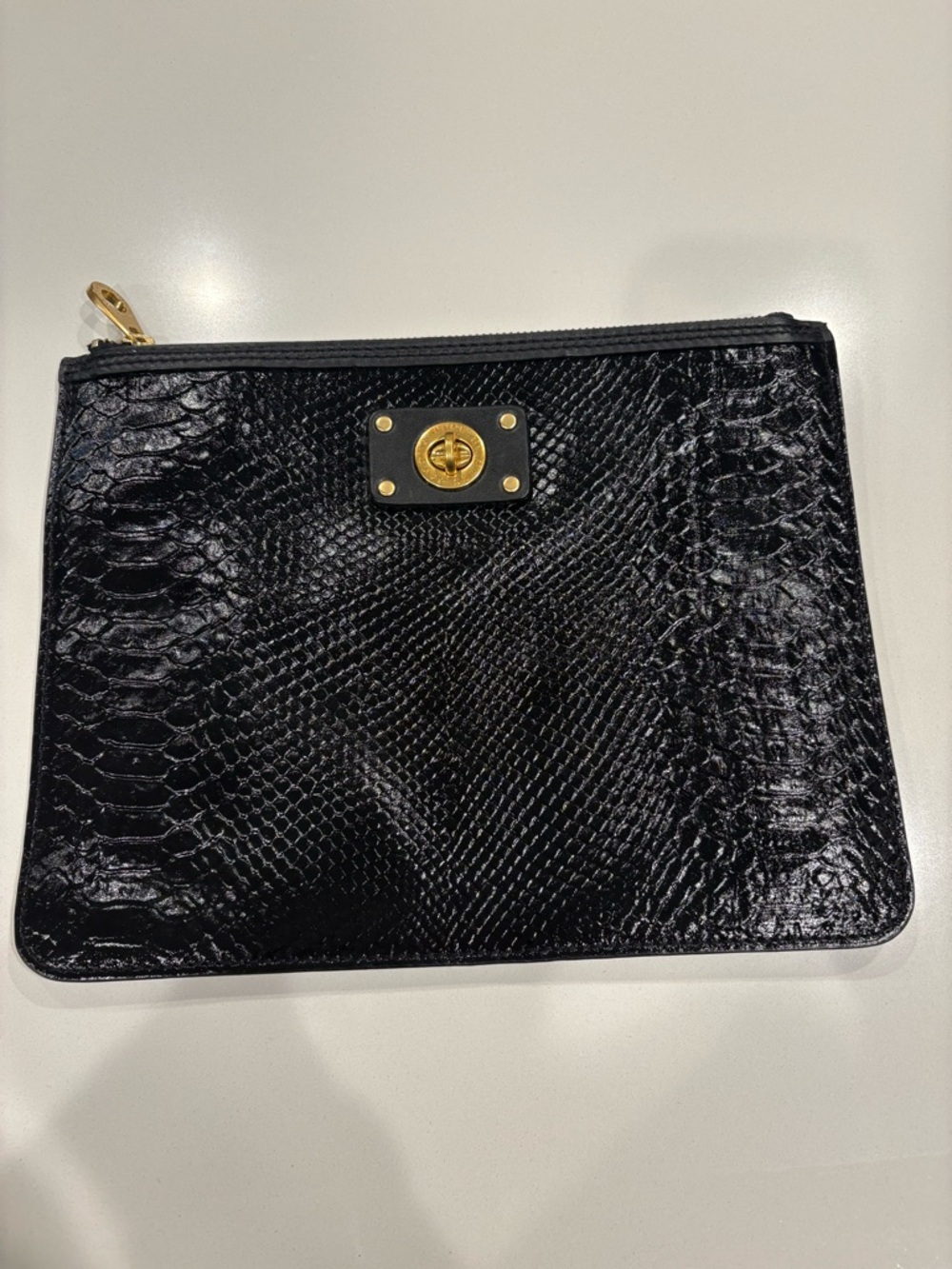 Marc Jacobs Zip Pouch clutch with Gold Hardware Python embossed leather like new